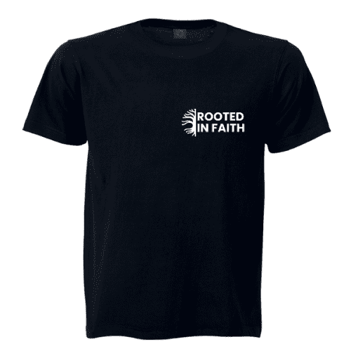 Christian Apparel T-shirt Rooted in Faith Colossians 2:6-7
